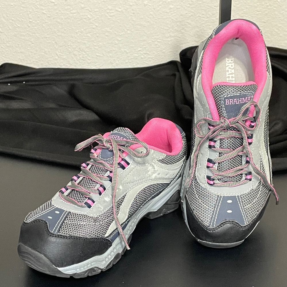 Brahma Women's Sarah Steel Toe Sneakers in Gray and Pink